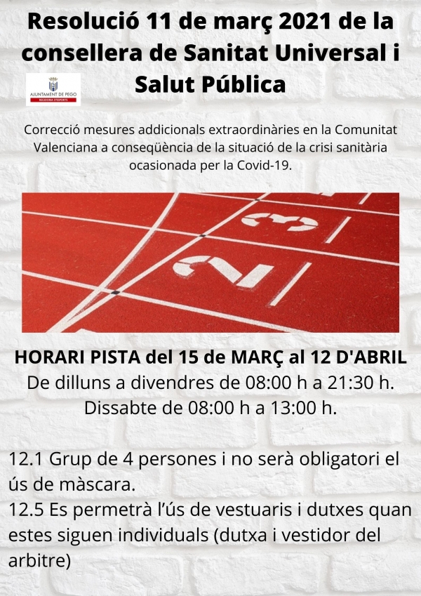 Nuevo horario pista de Atletismo