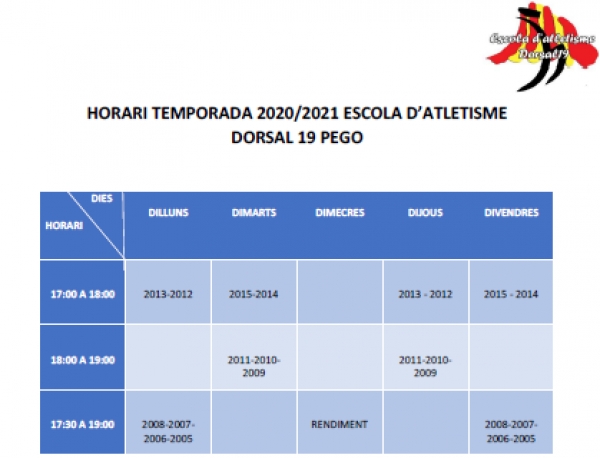 HORARIO TEMPORADA 2020/21